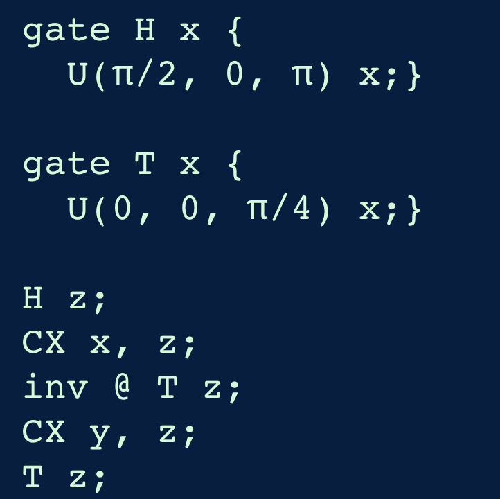 A short sample of OpenQASM&thisp;3 code.